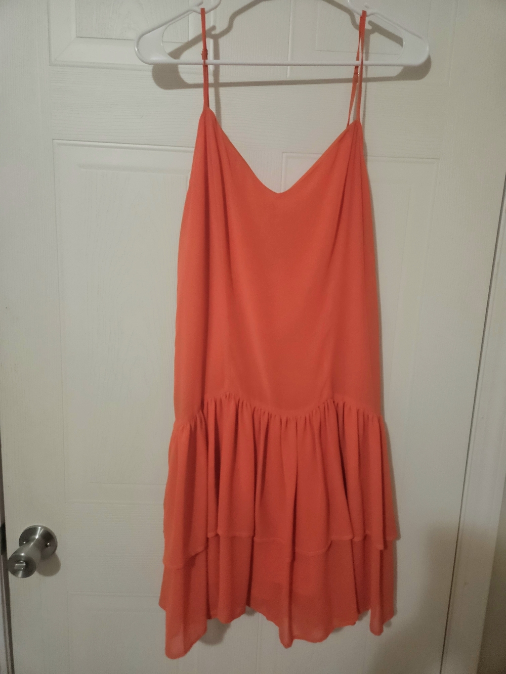 BCBGeneration Coral High-Low Tiered Spaghetti Strap Dress
